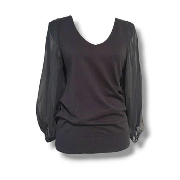 FCUK Silk Sleeve Knit Top in Deep Grey - Picture 1 of 16